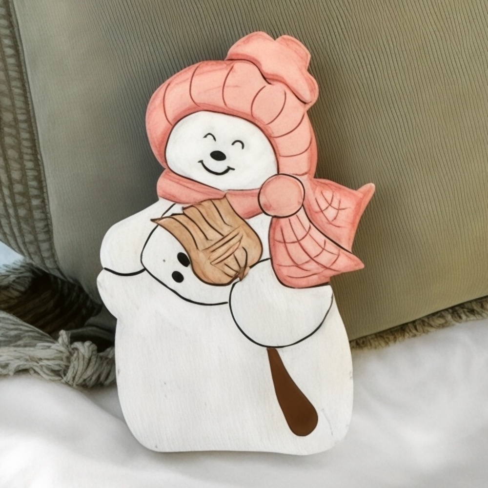 Painted Wood Snowman Figurine